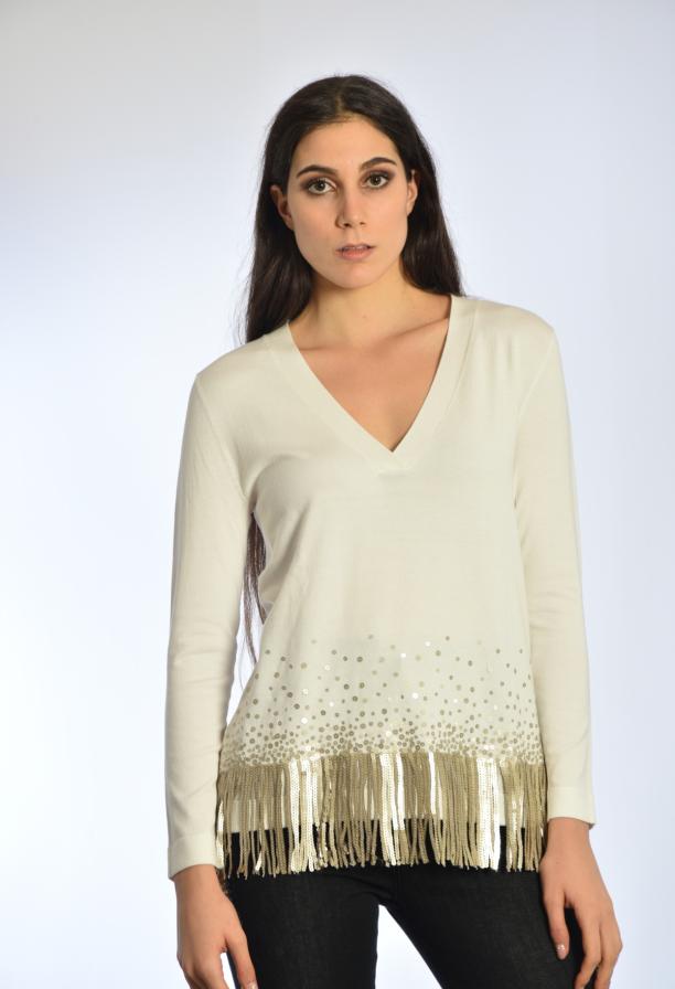 PULL SCOLLO A V CON FRANGE (LL0100065)